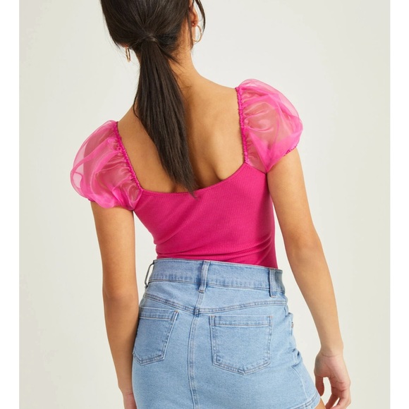 Altar’d State Size M Pink Bodysuit with gorgeous sheer organza sleeves - Picture 3 of 5